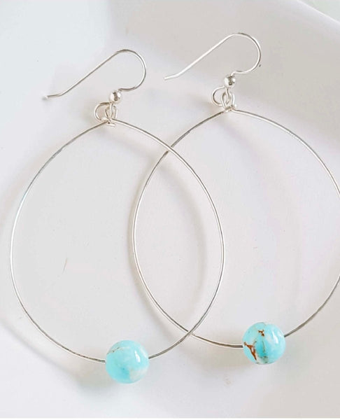 Large Hoop Earrings, Icy Turquoise Blue Silver - clearpathherbicide