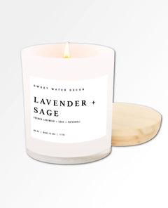 Lavender and Sage Soy Candle | White Jar Candle + Wood Lid - clearpathherbicide