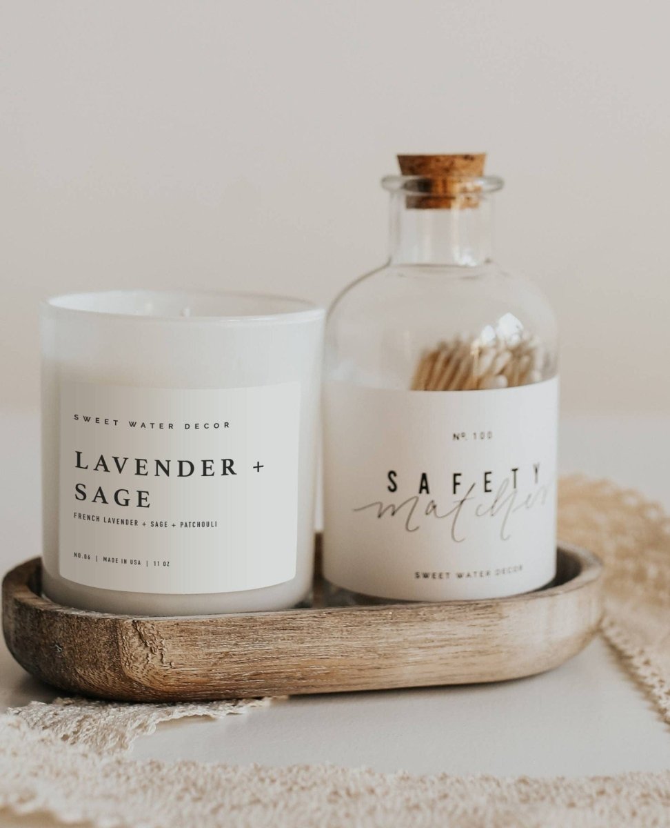 Lavender and Sage Soy Candle | White Jar Candle + Wood Lid - miamidrugpossession