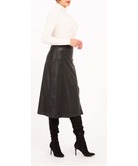 Leather Like Black Midi Skirt - PINK ARROWS