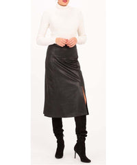 Leather Like Black Midi Skirt - PINK ARROWS