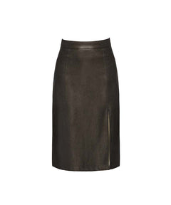 Leather Like Black Midi Skirt - PINK ARROWS