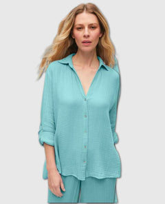 Leo Button Down Aquamarine - miamidrugpossession