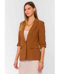 Lizzy Brown Tab Sleeve Blazer - PINK ARROWS