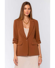 Lizzy Brown Tab Sleeve Blazer - PINK ARROWS