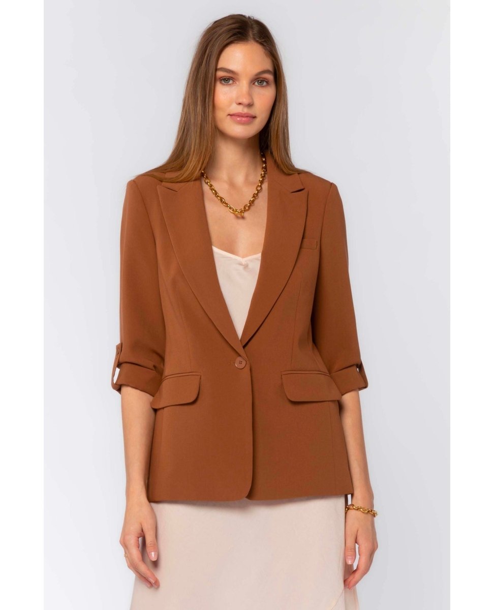 Lizzy Brown Tab Sleeve Blazer - miamidrugpossession