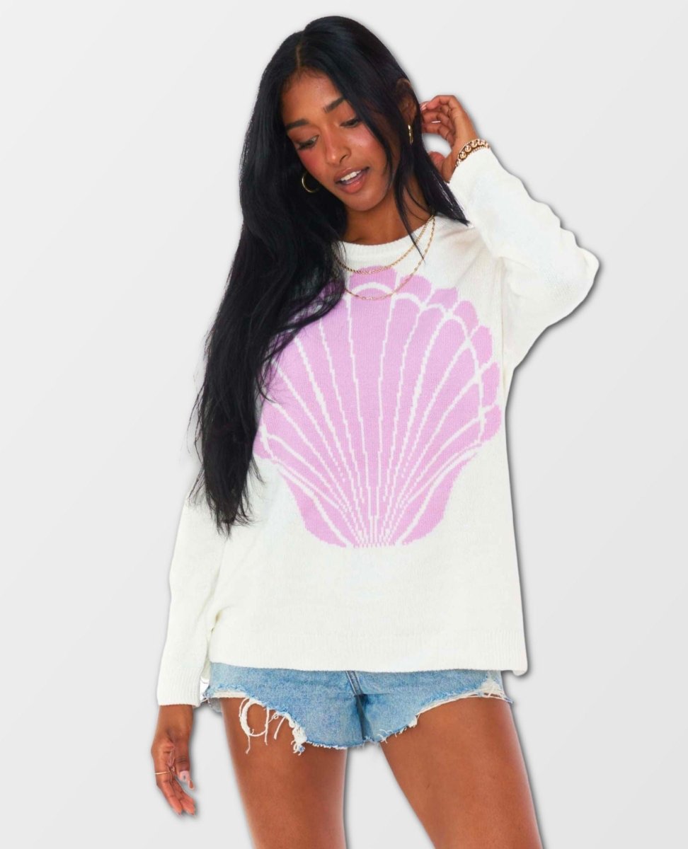 Lost At Sea Sweater Seashell Knit - PINK ARROWS