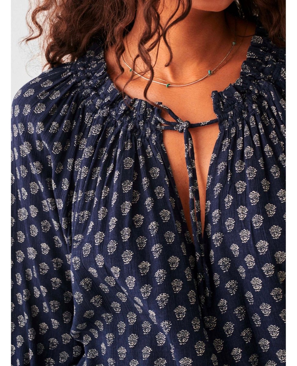 Lotus Floral Print Navy Blouse - clearpathherbicide