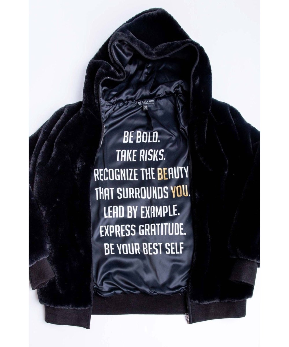 Love Life Fuzzy Black Jacket - miamidrugpossession