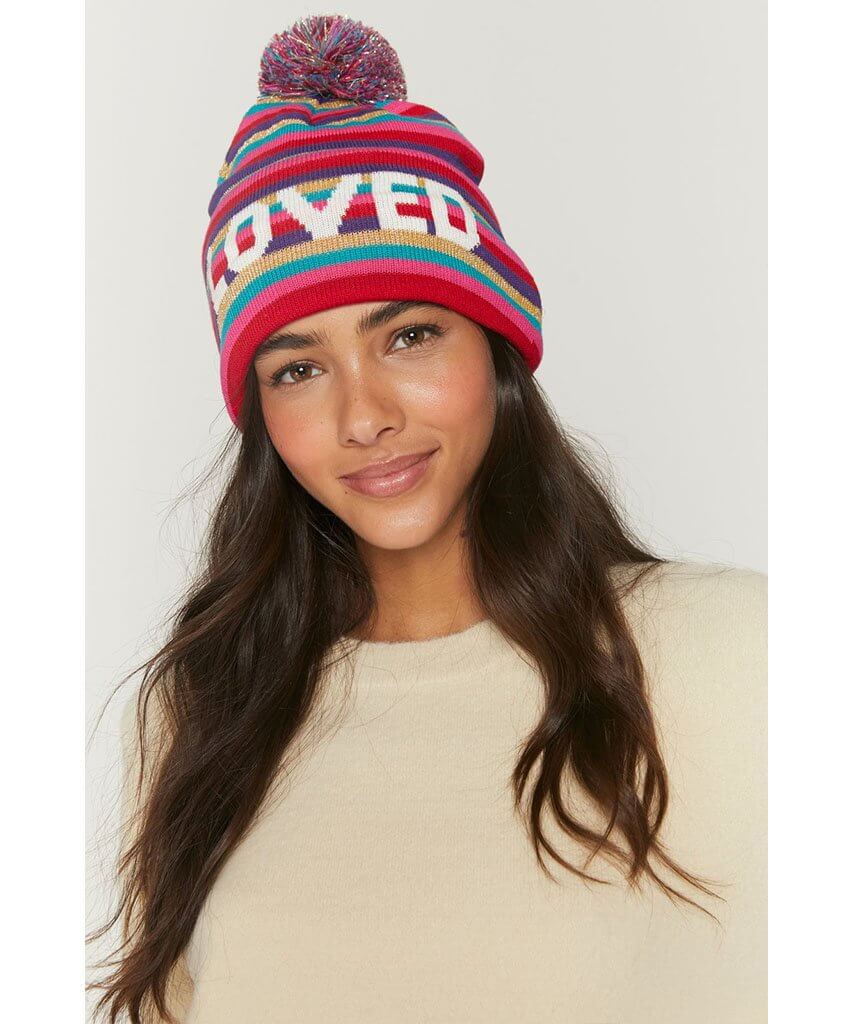 LOVED Rainbow Pom Beanie - miamidrugpossession