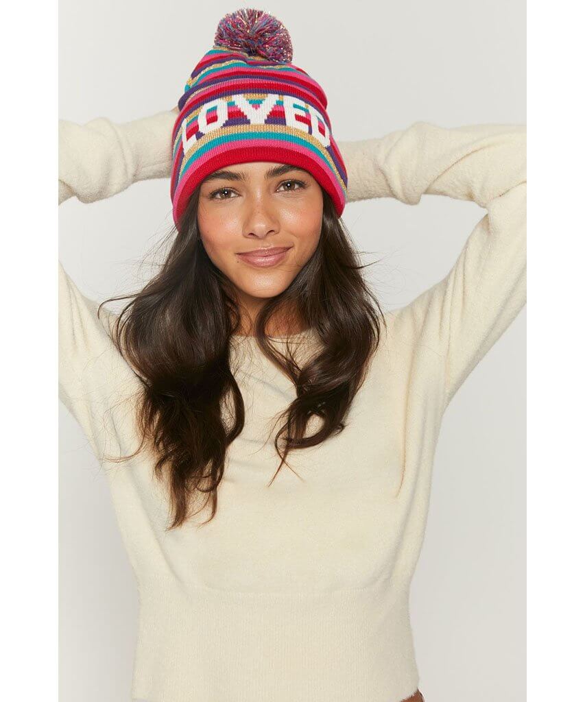 LOVED Rainbow Pom Beanie - miamidrugpossession