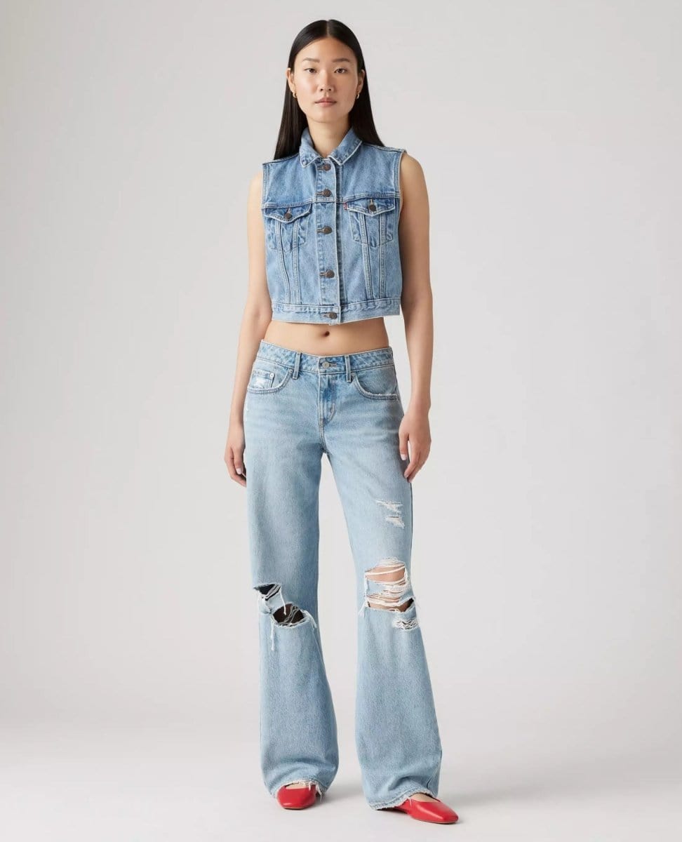 Low Loose Straight Leg Jean Blue Distressed - PINK ARROWS