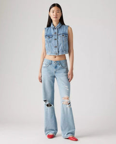 Low Loose Straight Leg Jean Blue Distressed - PINK ARROWS