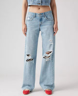 Low Loose Straight Leg Jean Blue Distressed - PINK ARROWS