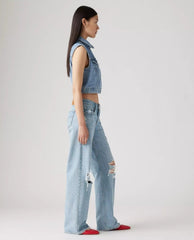 Low Loose Straight Leg Jean Blue Distressed - PINK ARROWS