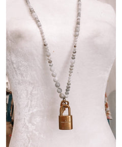 LV Lock Necklace White Grey 30" - clearpathherbicide