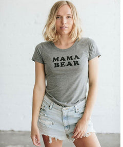 'MAMA BEAR' Fitted Grey Tee - PINK ARROWS