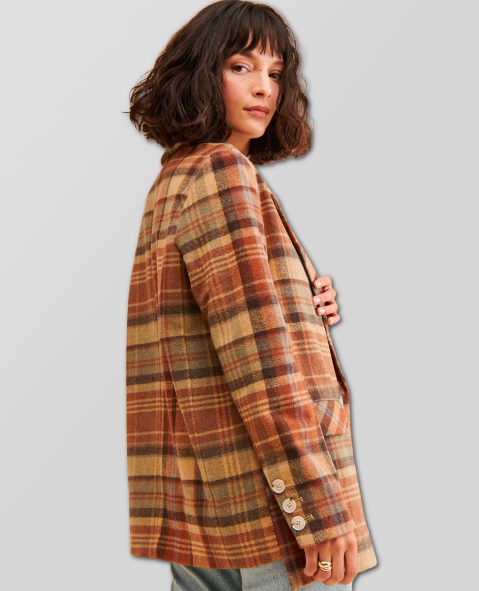 Mari Plaid Blazer Winter Wheat - miamidrugpossession