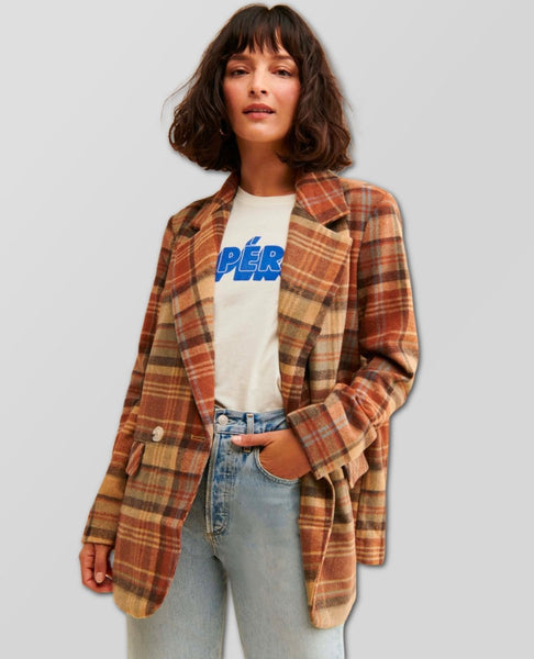 Mari Plaid Blazer Winter Wheat - miamidrugpossession