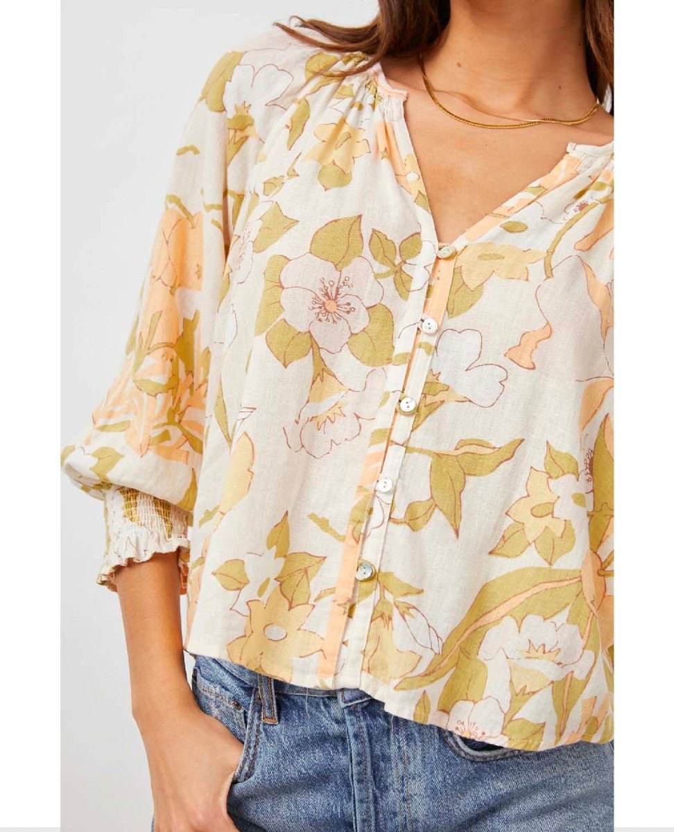 Mariah Floral Citrus Floral 3/4 Sleeve - miamidrugpossession