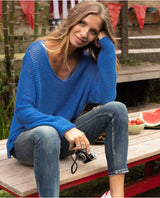 Maui V Cotton Washed Indigo Sweater - miamidrugpossession