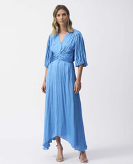 Maxi A - line V - neck Dress Coastal Blue - PINK ARROWS