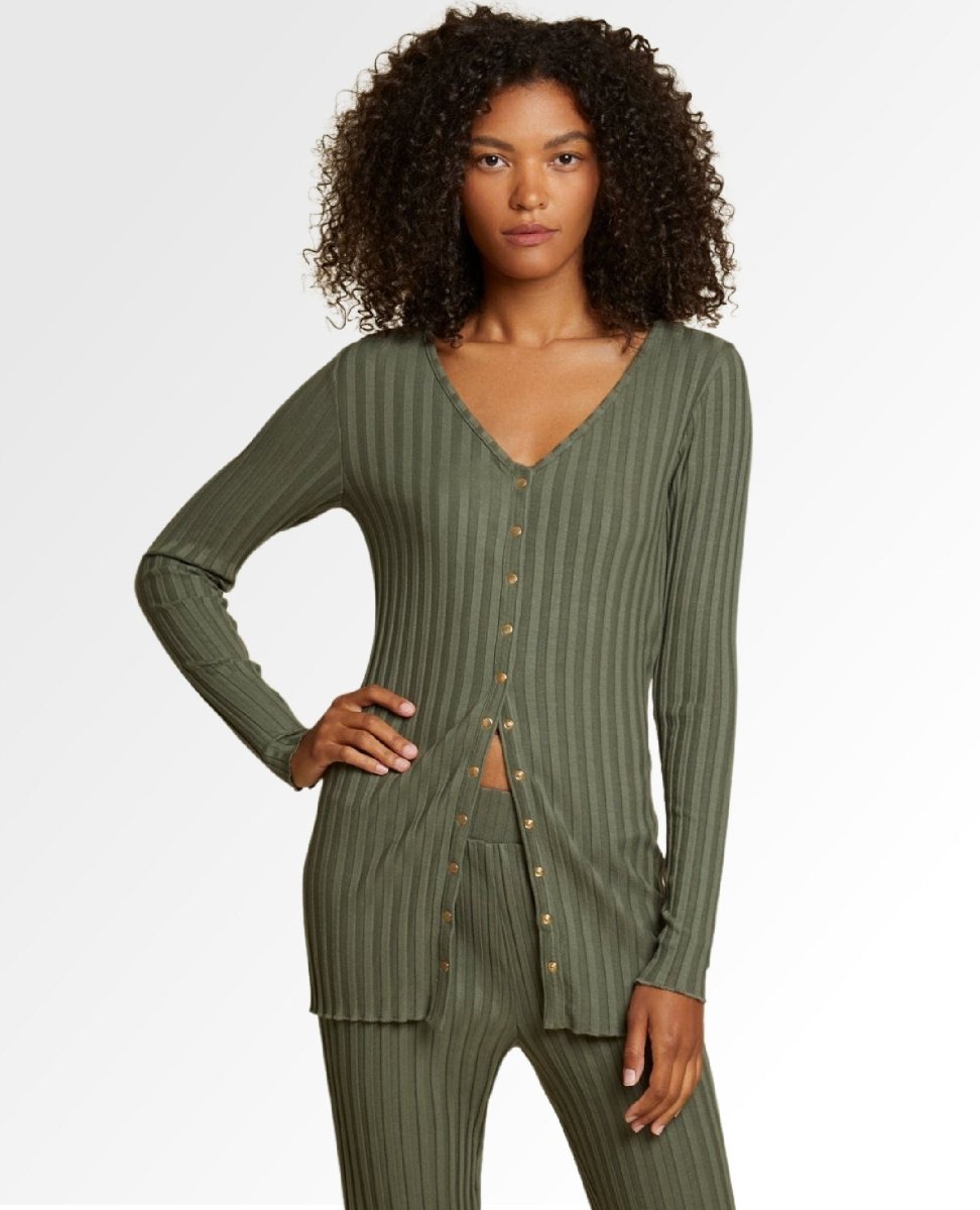 Mayumi Long Slim Snap Cardigan Willow - clearpathherbicide