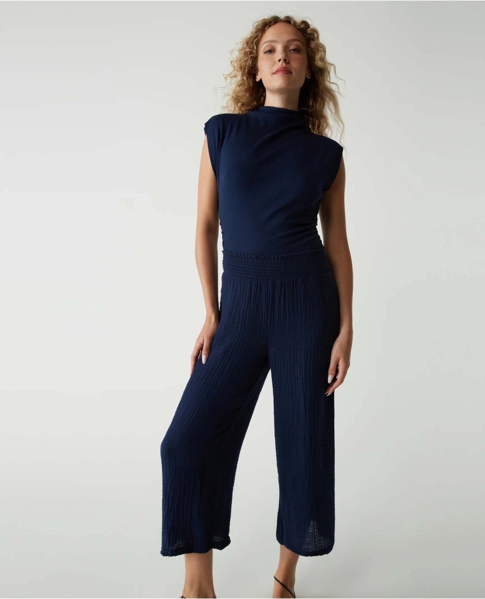 Medina Smocked Waist Cropped Pant Nocturnal - miamidrugpossession