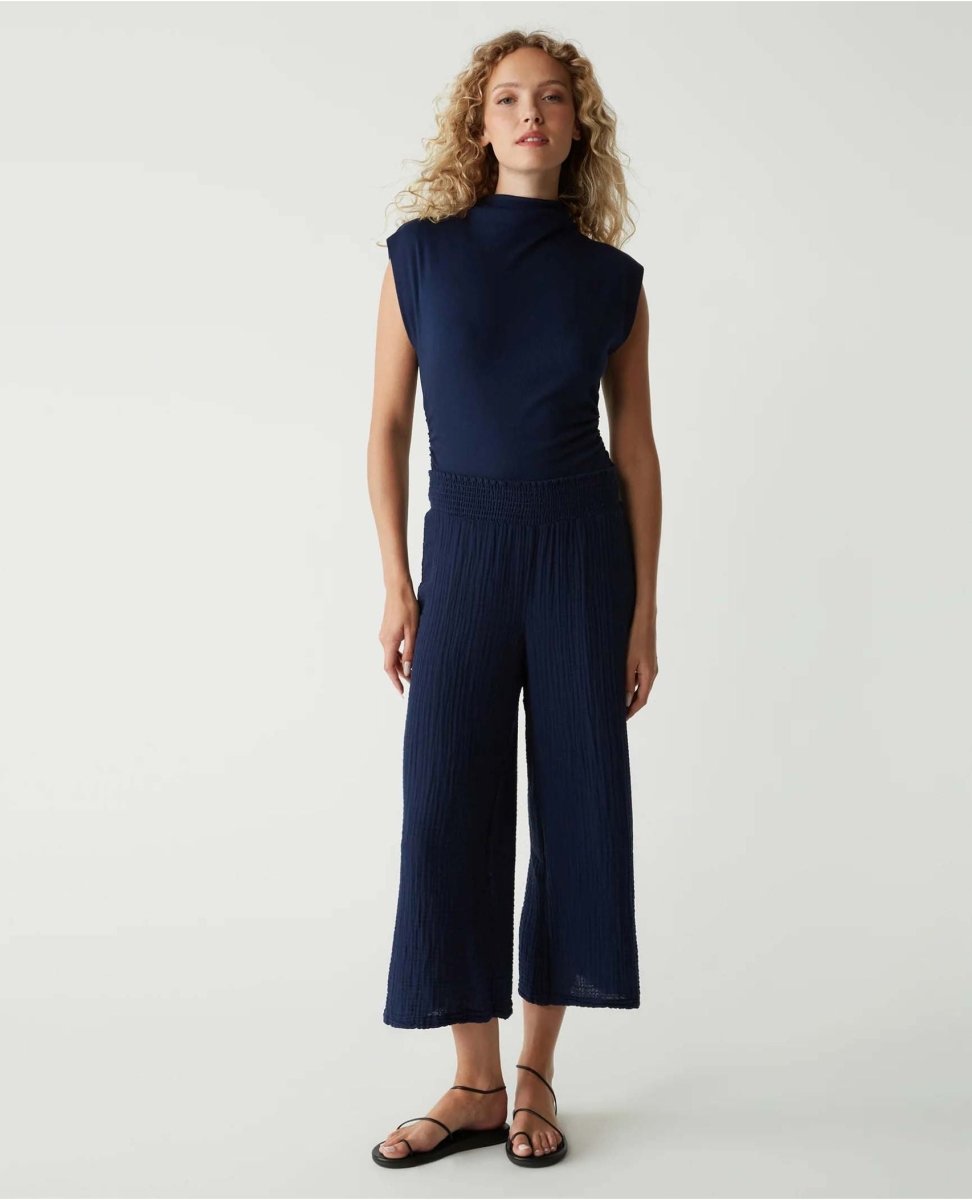 Medina Smocked Waist Cropped Pant Nocturnal - miamidrugpossession