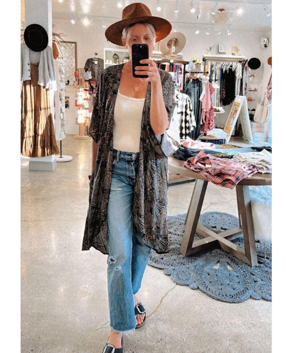 Metallic Print Pocket Kimono - miamidrugpossession