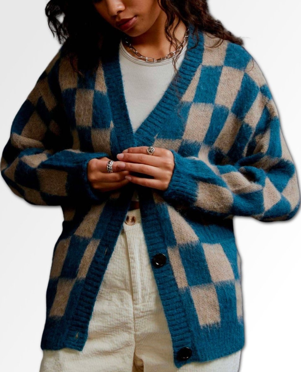 Midnight Tide Plaid Oversized Cardigan - miamidrugpossession