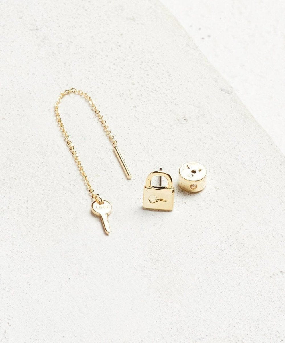 MINI KEY THREADER AND PADLOCK EARRING SET - miamidrugpossession