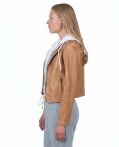 Molly Patina Hood Leather Jacket Au Lait - clearpathherbicide