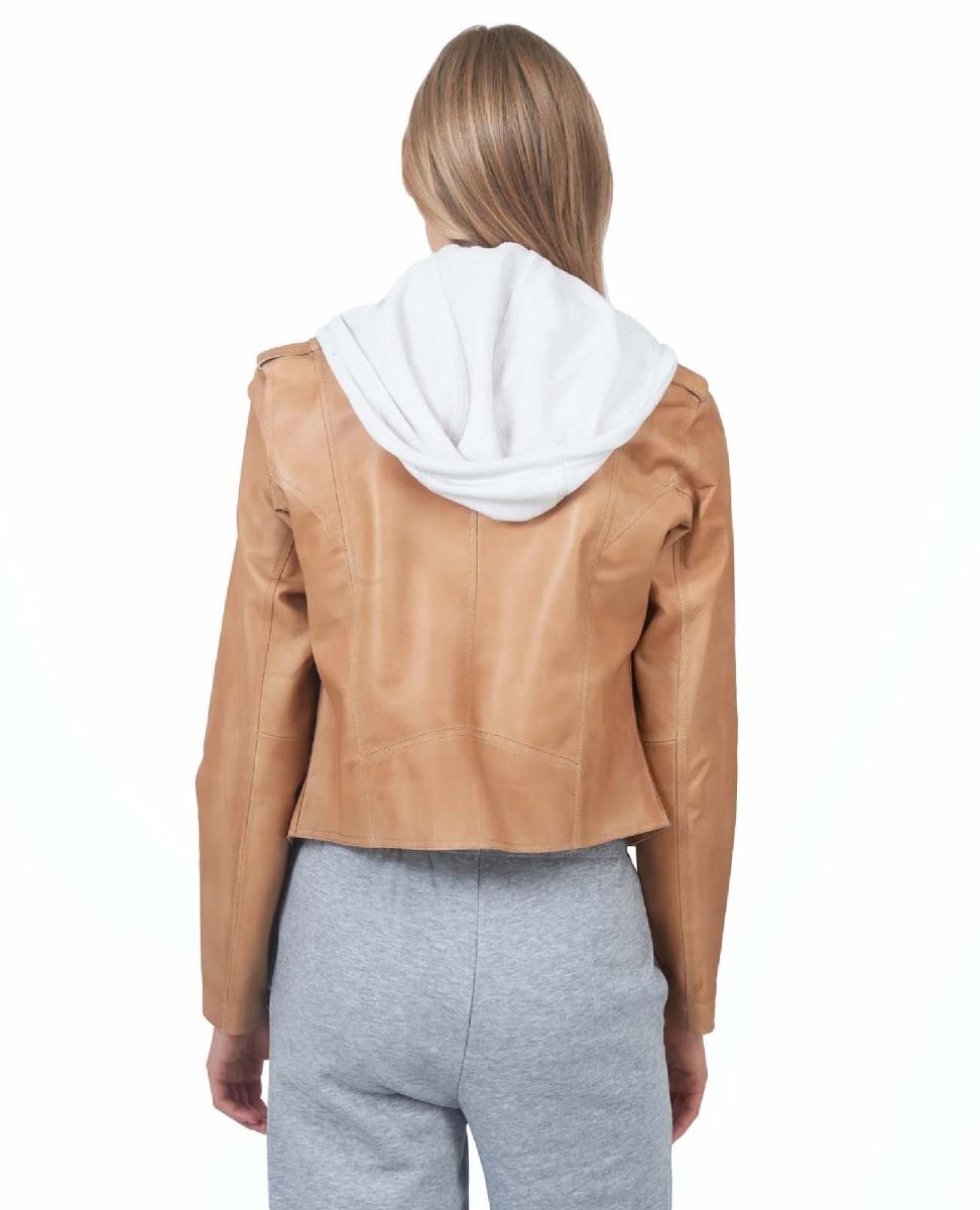 Molly Patina Hood Leather Jacket Au Lait - clearpathherbicide