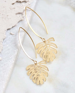 Monstera Drop Earrings Gold - PINK ARROWS