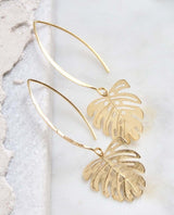 Monstera Drop Earrings Gold - PINK ARROWS