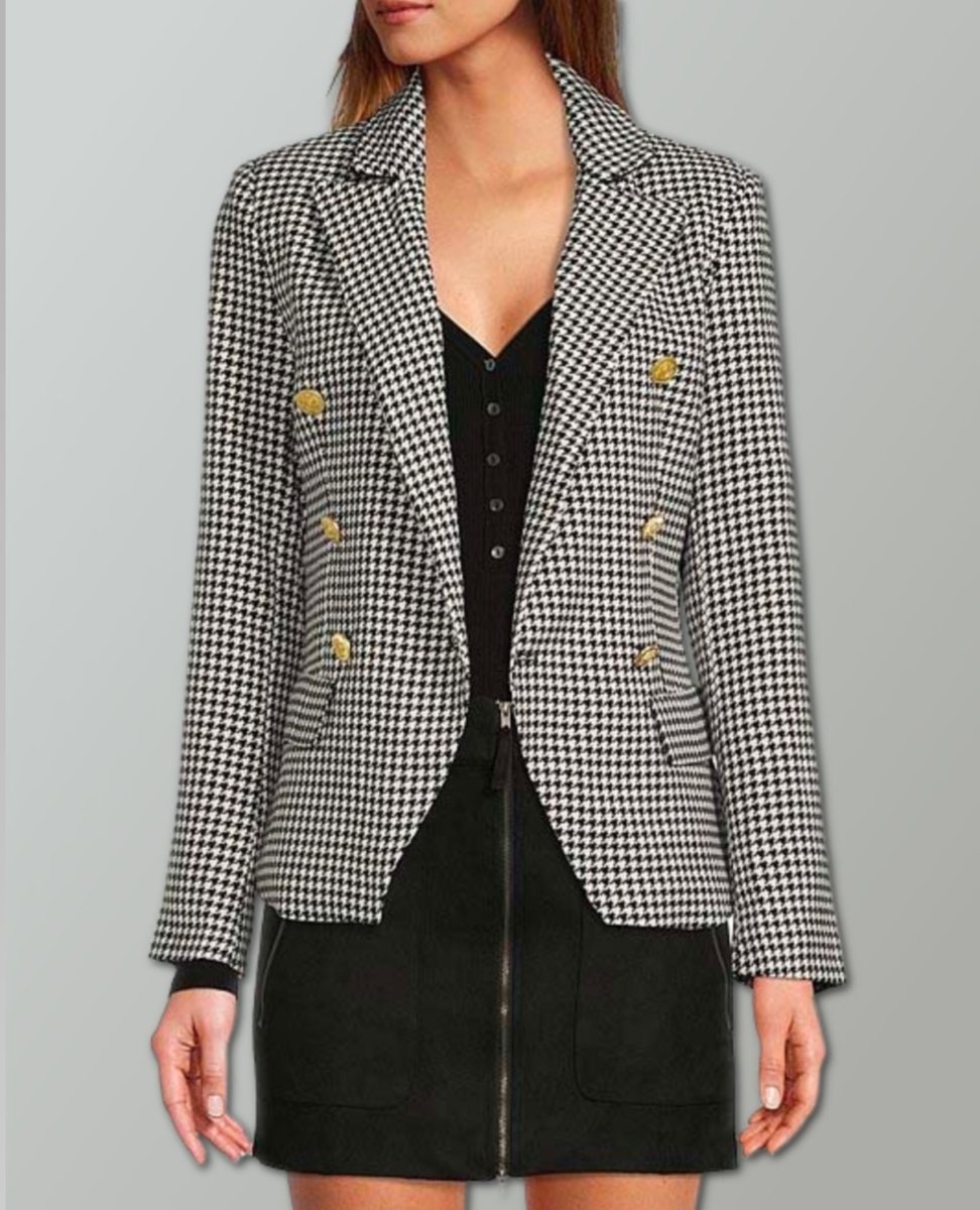 Naomi Double Breasted Blazer Black Check - miamidrugpossession