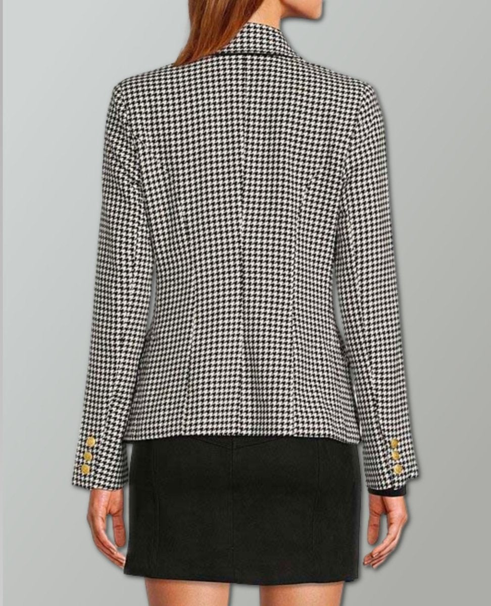 Naomi Double Breasted Blazer Black Check - miamidrugpossession