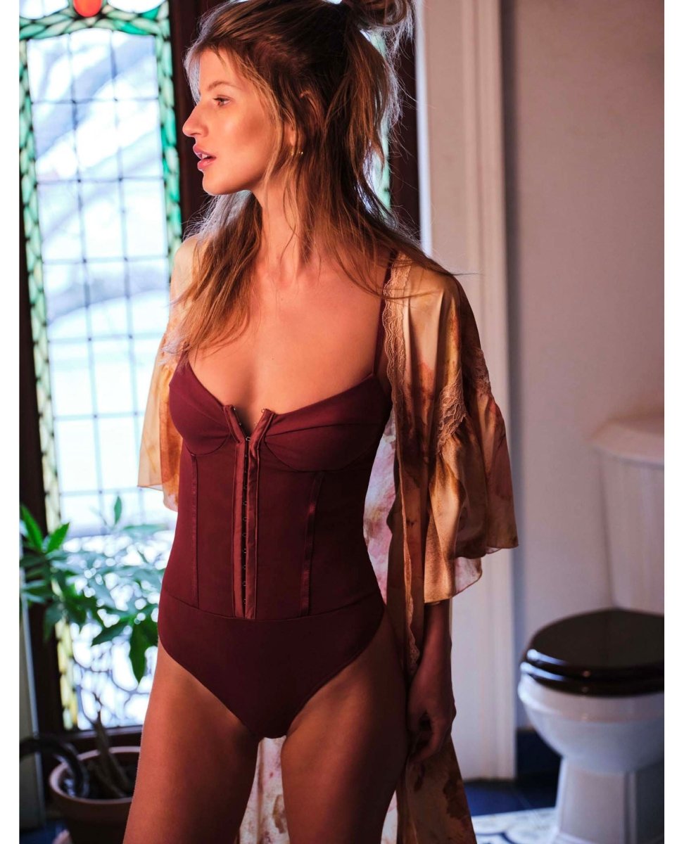 Night Rhythm Corset Bodysuit Maroon - miamidrugpossession