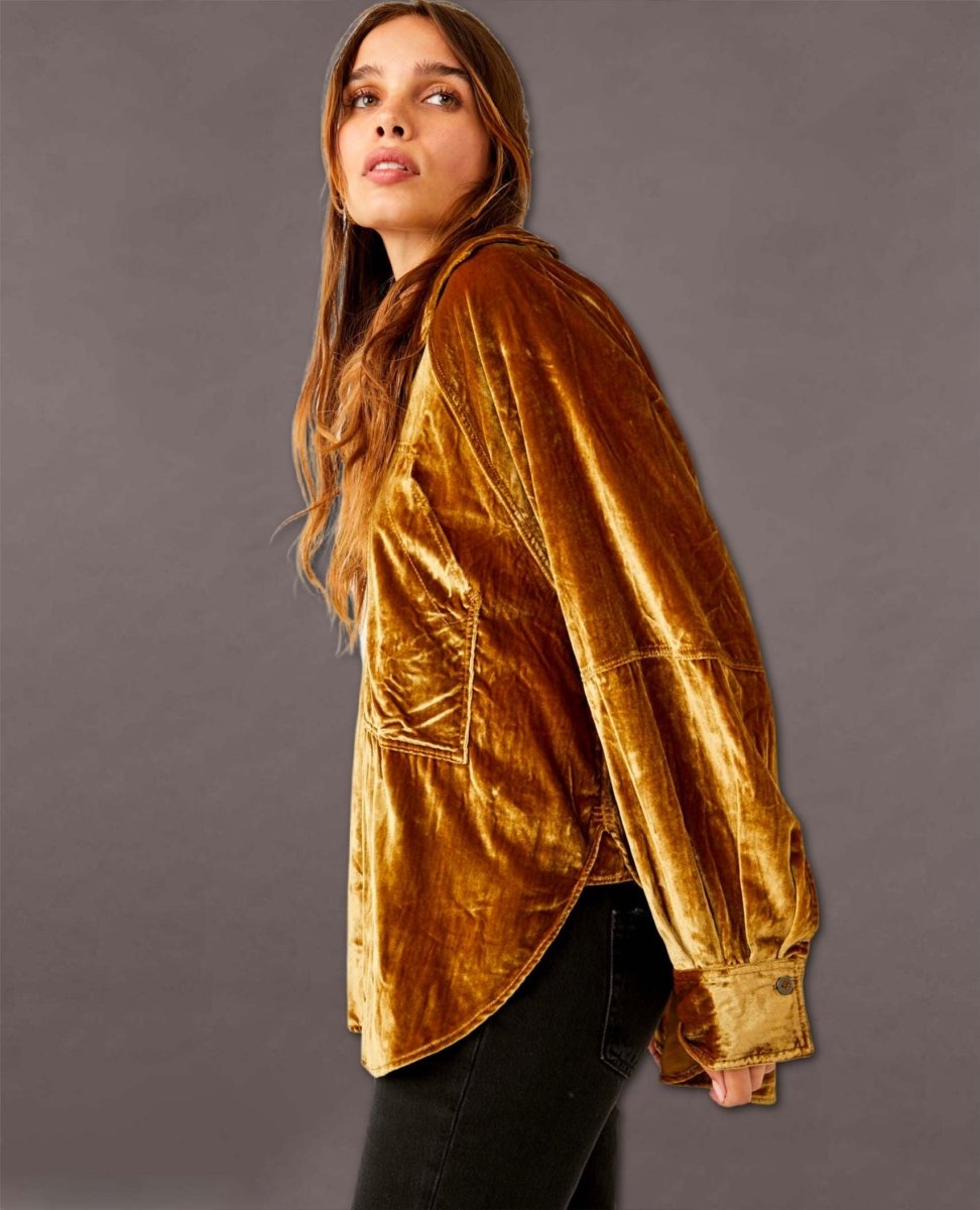 Night Skies Velvet Shirt Golden Brown - miamidrugpossession