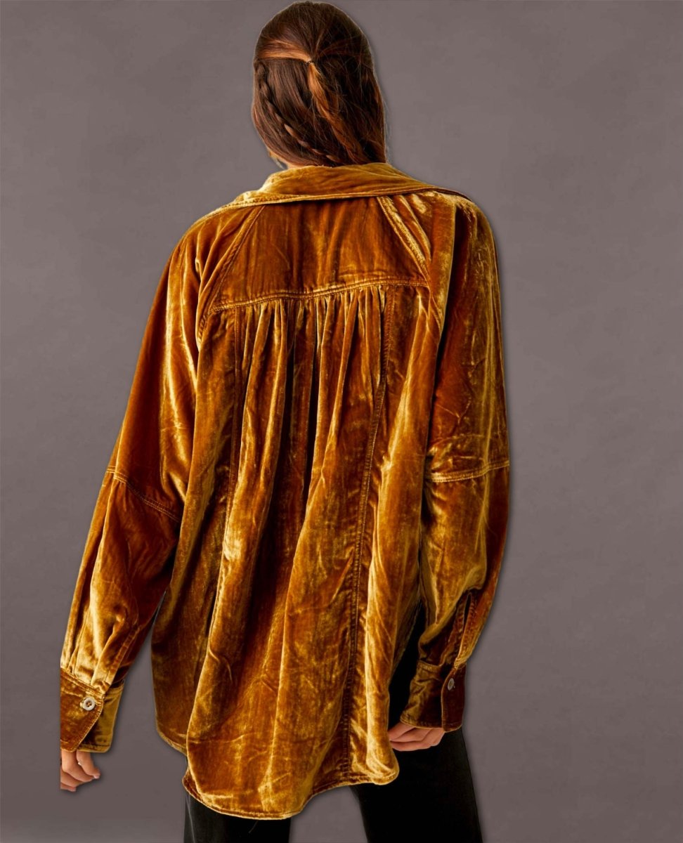 Night Skies Velvet Shirt Golden Brown - miamidrugpossession