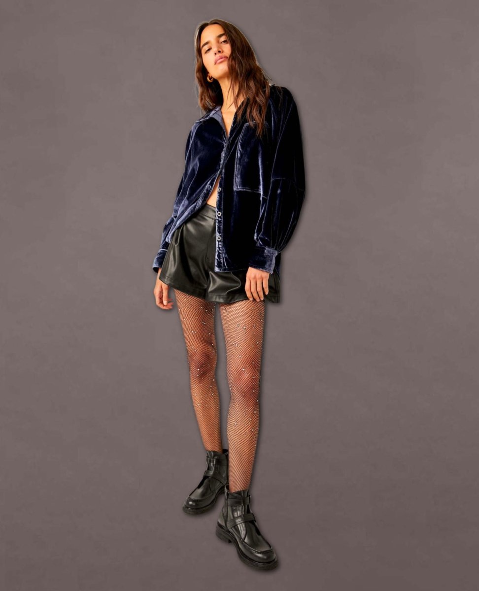 Night Skies Velvet Shirt Navy - miamidrugpossession