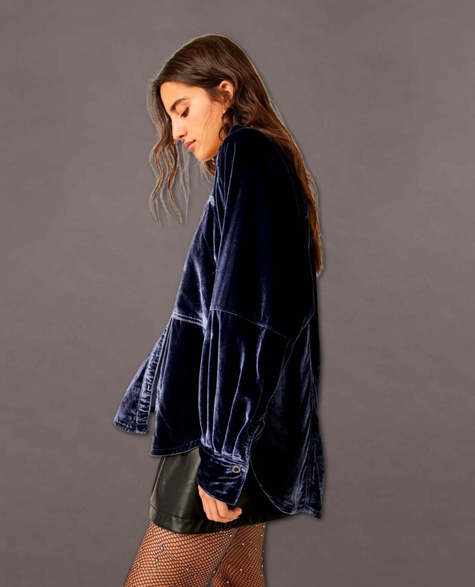 Night Skies Velvet Shirt Navy - miamidrugpossession