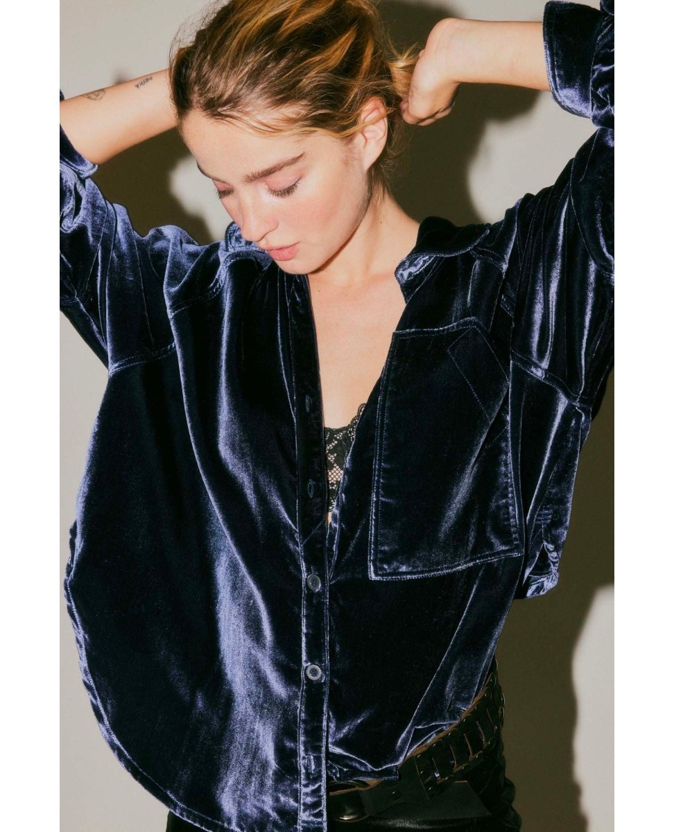 Night Skies Velvet Shirt Navy - miamidrugpossession