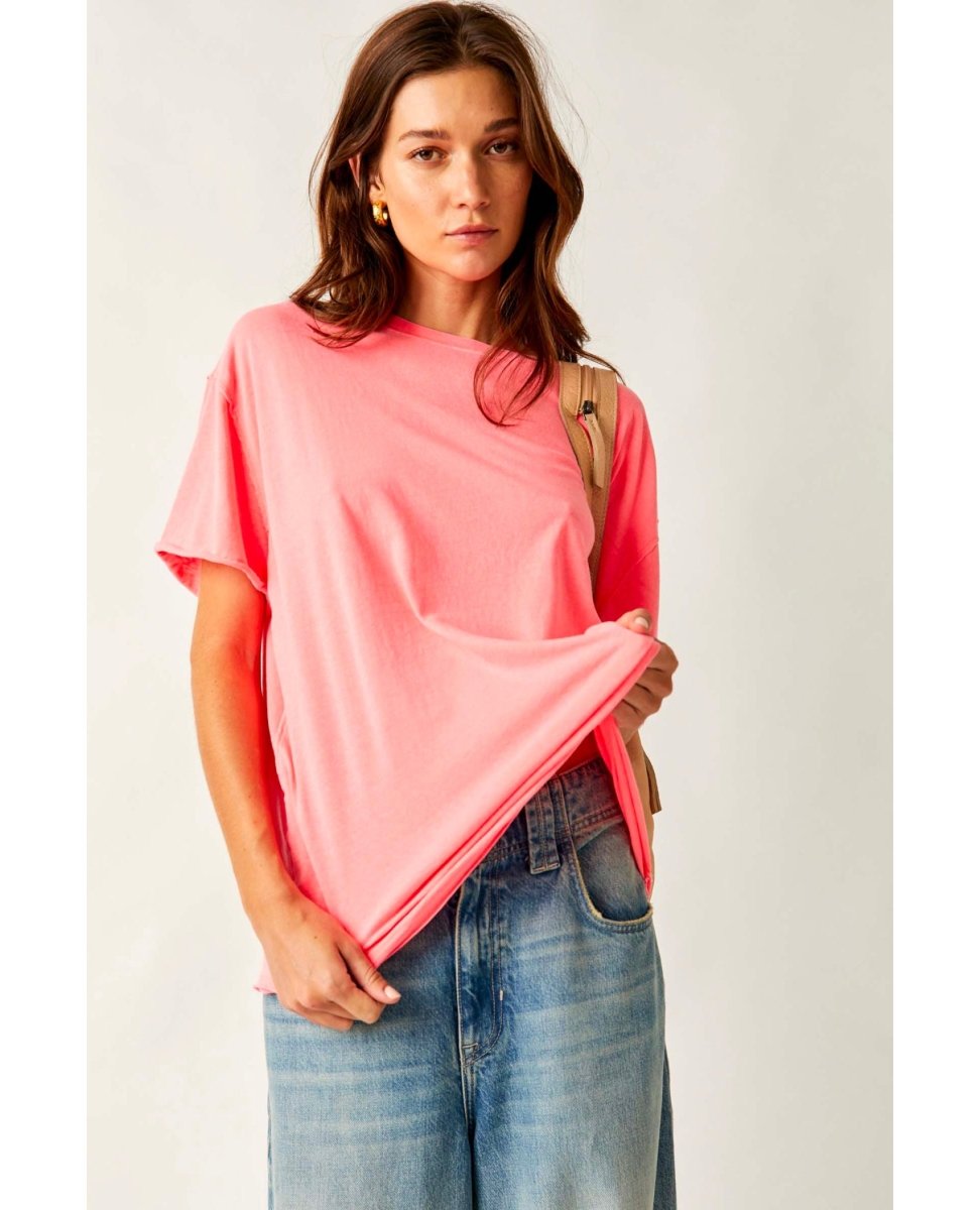 Nina Short Sleeve Tee Fluorescent Coral - PINK ARROWS