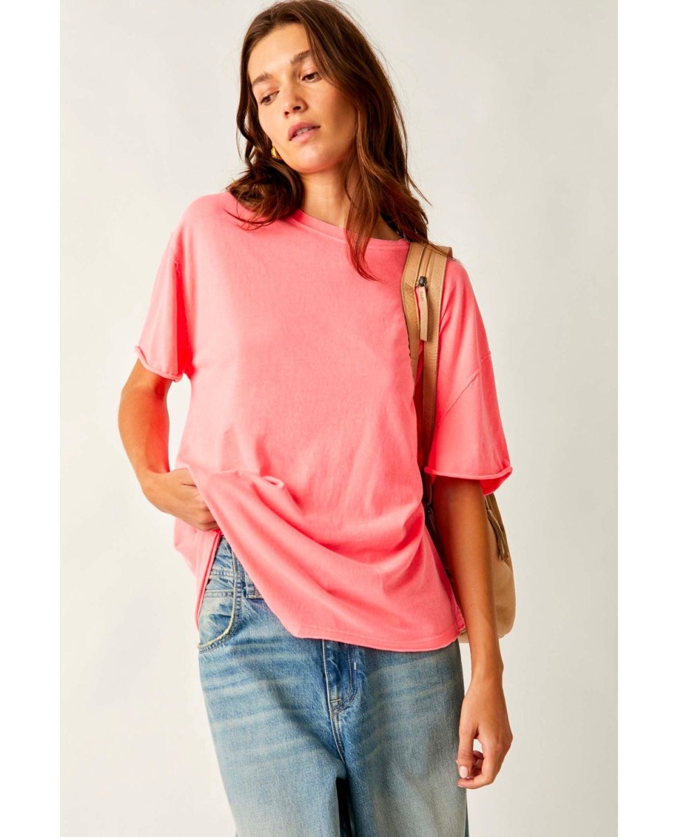 Nina Short Sleeve Tee Fluorescent Coral - miamidrugpossession