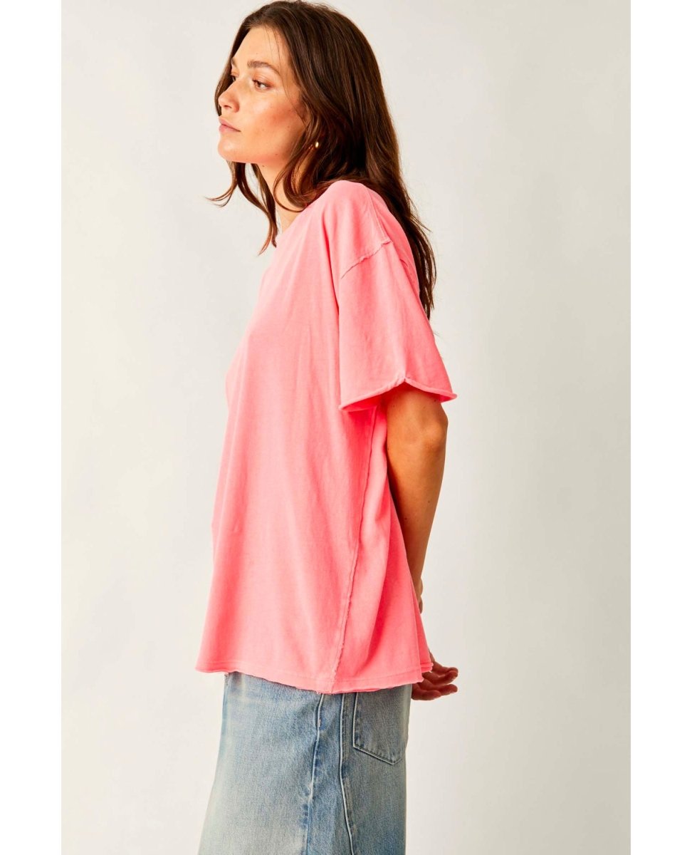 Nina Short Sleeve Tee Fluorescent Coral - miamidrugpossession