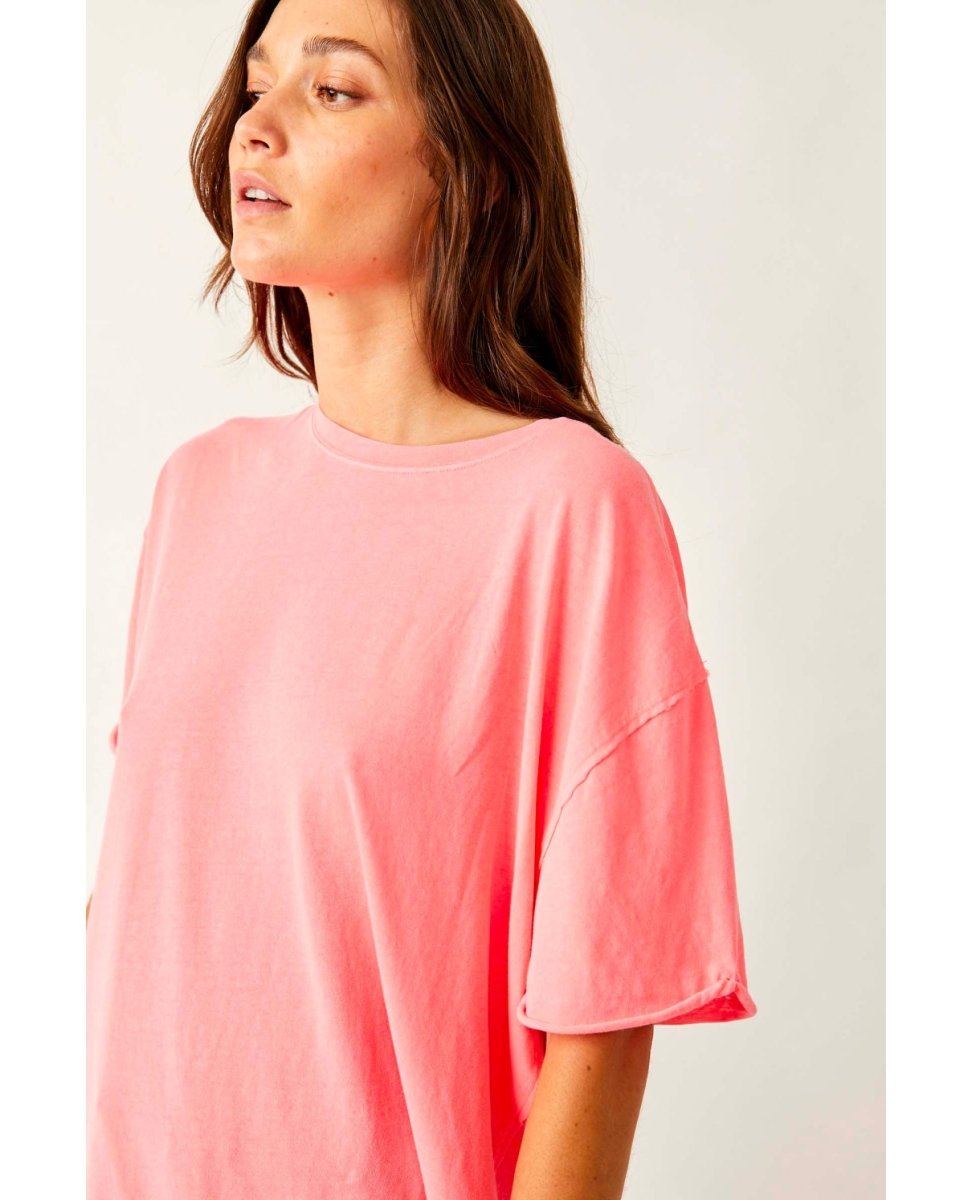 Nina Short Sleeve Tee Fluorescent Coral - miamidrugpossession