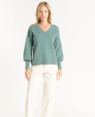 OAT V Neck Cable Sage Leaf Sweater - PINK ARROWS