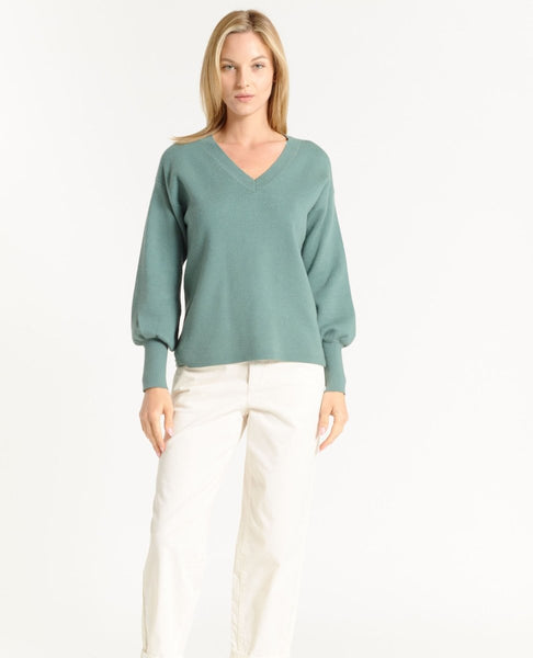 OAT V Neck Cable Sage Leaf Sweater - miamidrugpossession